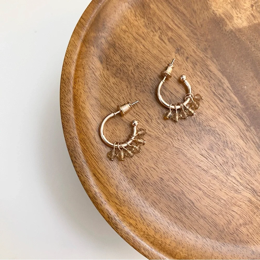 4/$15 Rose Gold Crystal Beads Cluster Hoop Earrings
